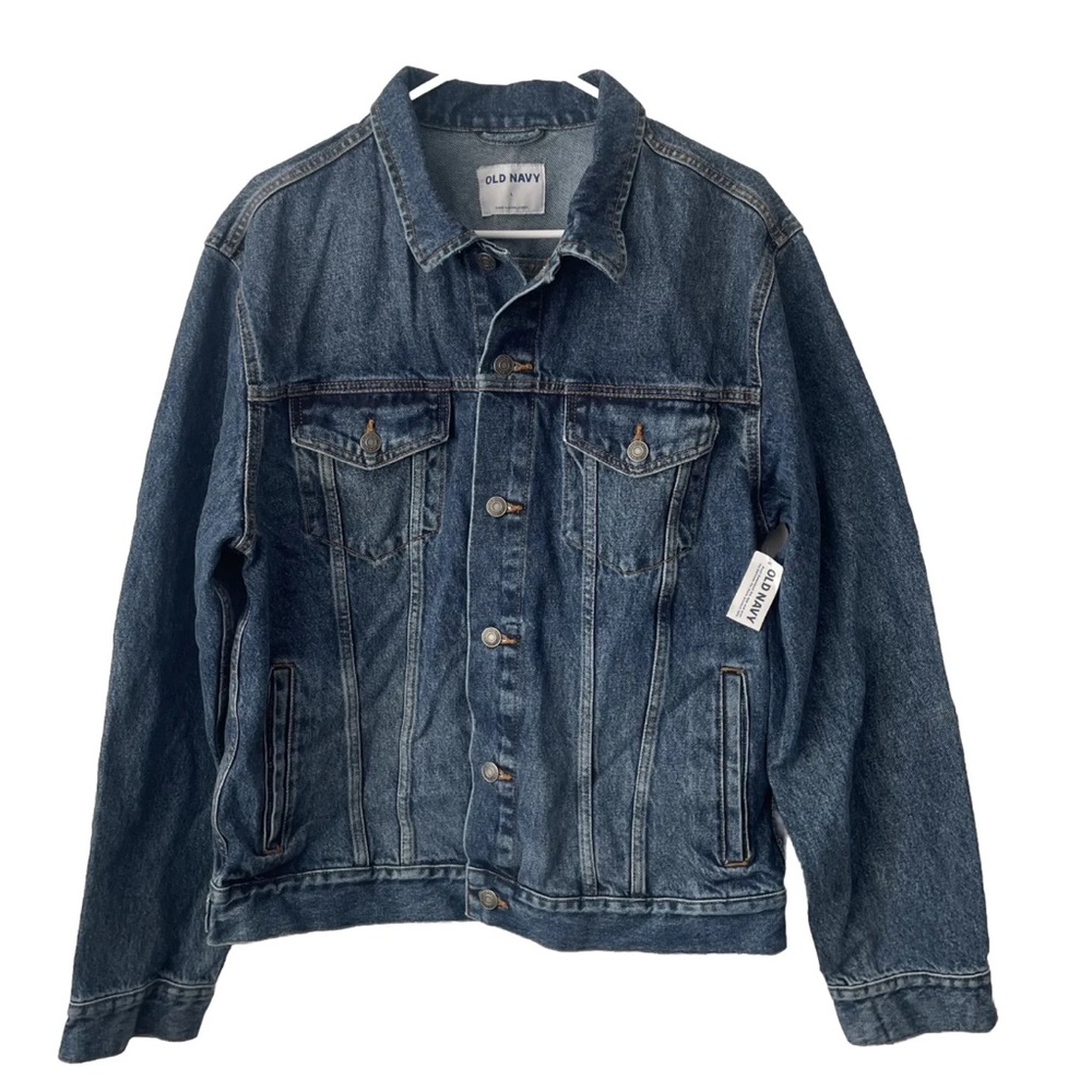 Old Navy Jacket Men's Large Blue Denim Trucker Retro 100% Cotton